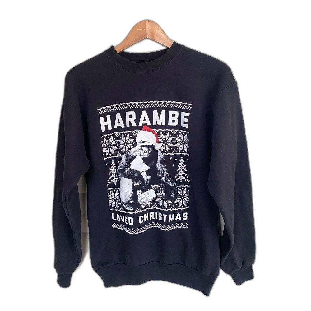 HARAMBE Christmas Sweatshirt crew sz small Gorilla novelty 2016 ugly sweater
